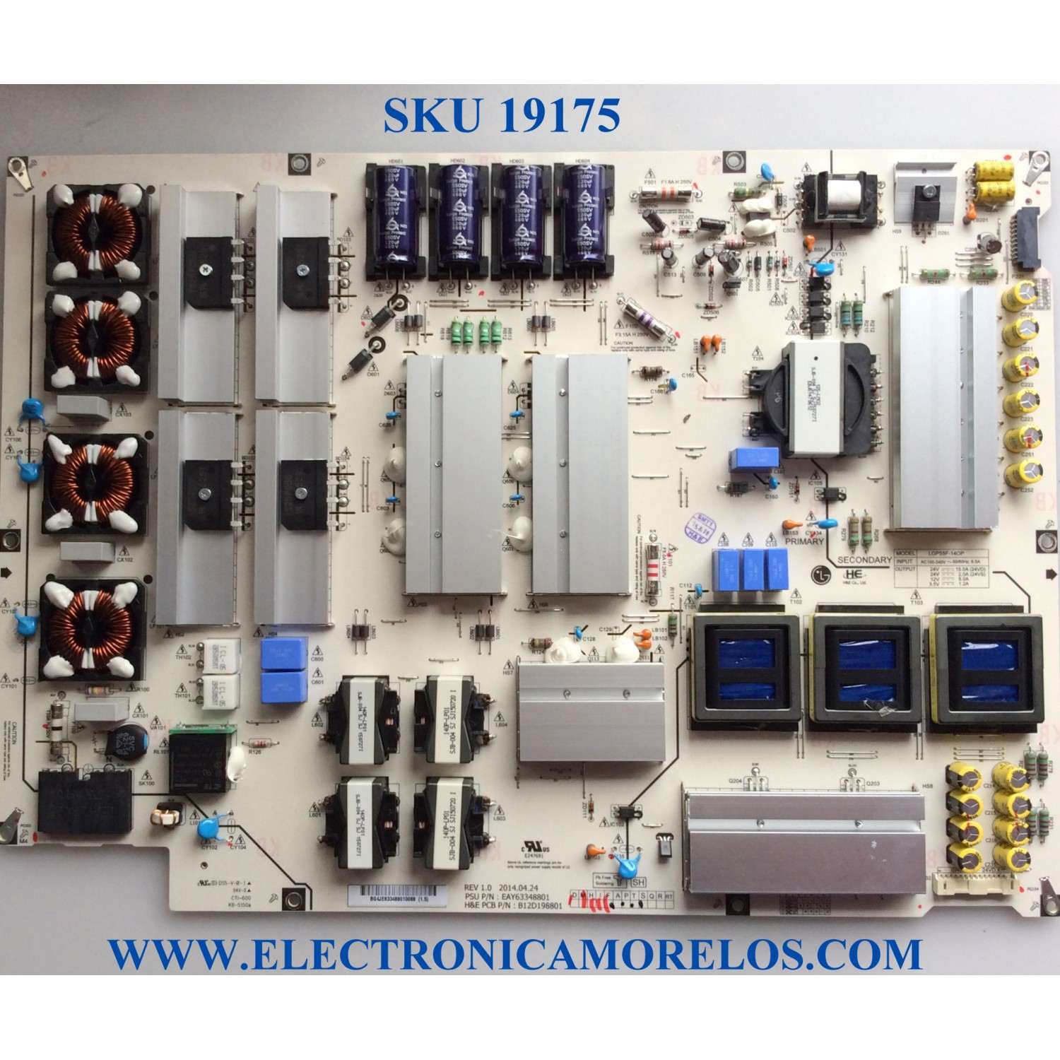 FUENTE DE PODER PARA TV LG OLED CURVA / NUMERO DE PARTE EAY63348801 / LGP55F-14OP / B12D198801 / 63348801 / REV 1.0 / MODELOS 55EC9300 / 55EC9300-UA.AUSWLH / 55EC9300-UA.AUSWLJR / 55EC9300-UA.BUSVLJR